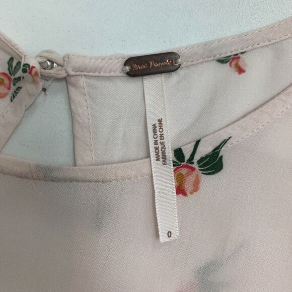 Free People Dress Womens 0 Light Pink Floral Keyhole Back Short Sleeve A Line - Picture 10 of 15